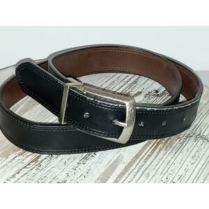 BIJ: Black Genuine Leather Belt with Silver Buckle, Men's Size 44